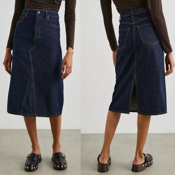Rails Highland High-Waist Midi Denim Skirt Sz 28 Midnight Blues Color Wash NWOT - Picture 1 of 9